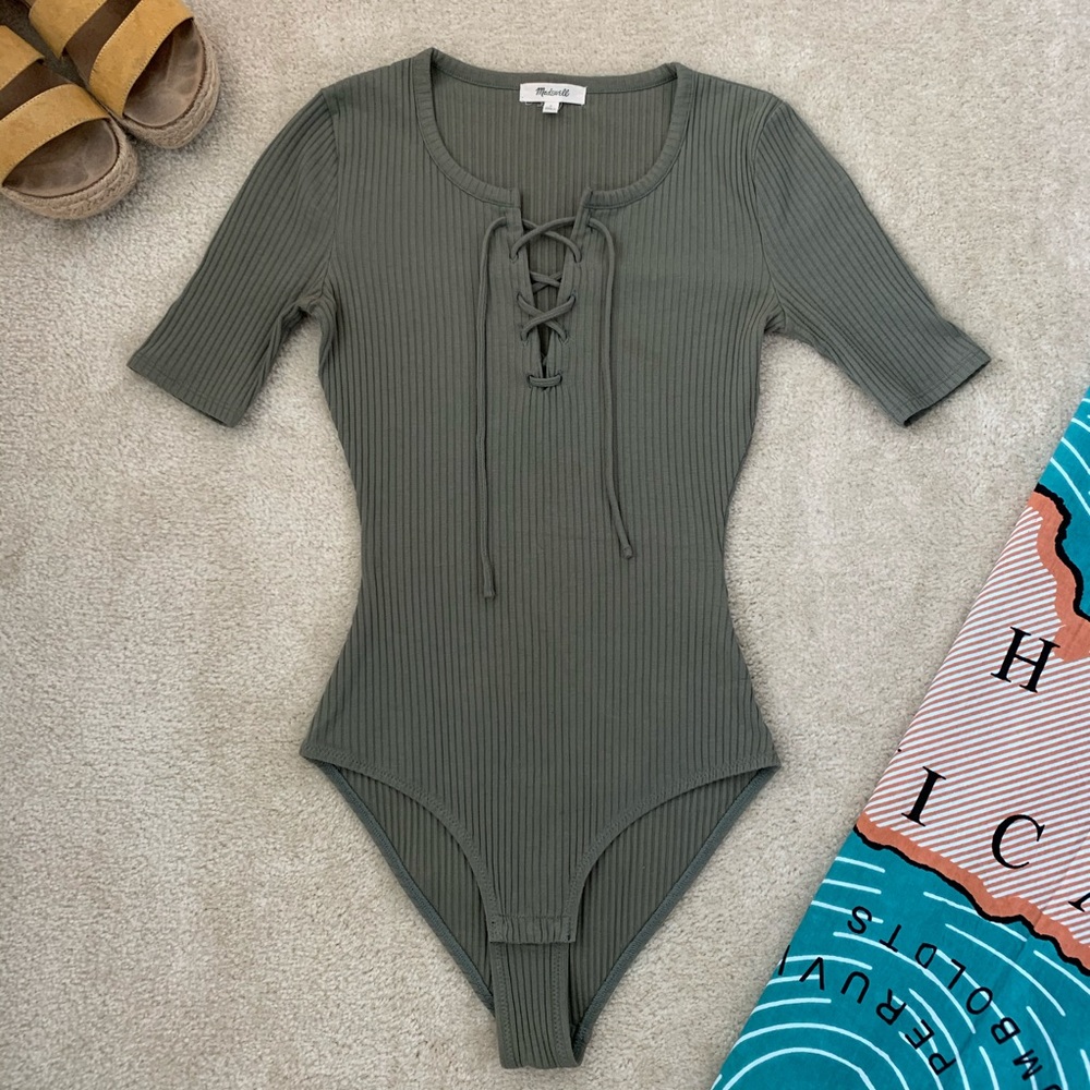 Madewell Ribbed Lace Up Bodysuit